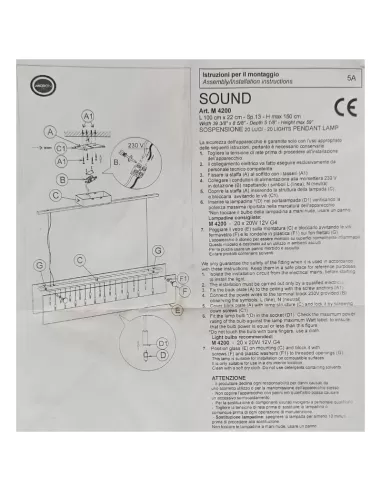 Micron m4200 iluminación sonido cristal suspensión 20 luces 20w 12v g4 l100 cm